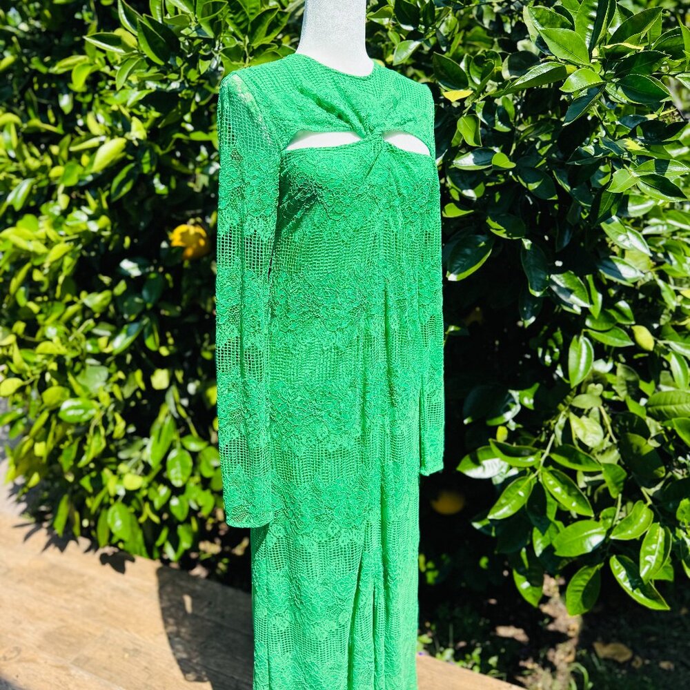 GANNI Green Cutout Twisted Lace Midi Dress Long Sleeve Size 36 (US Size 4)